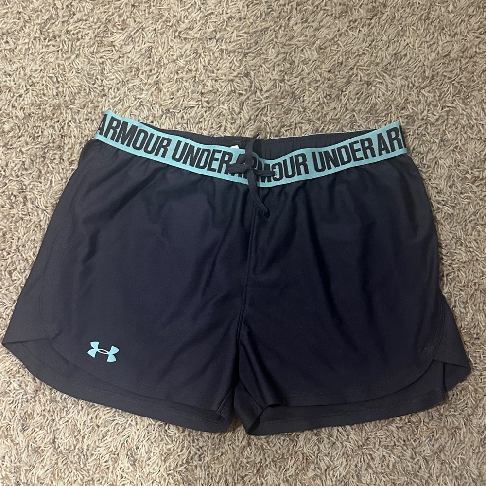 Under Armour Women's Dark Grey and Teal Athletic Shorts